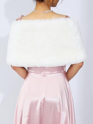 GORAIS Women Faux Fur Shawls and Wraps Wedding Fur Cape Short Bridal Fur Stole with Brooch for Bride and Bridesmaids2