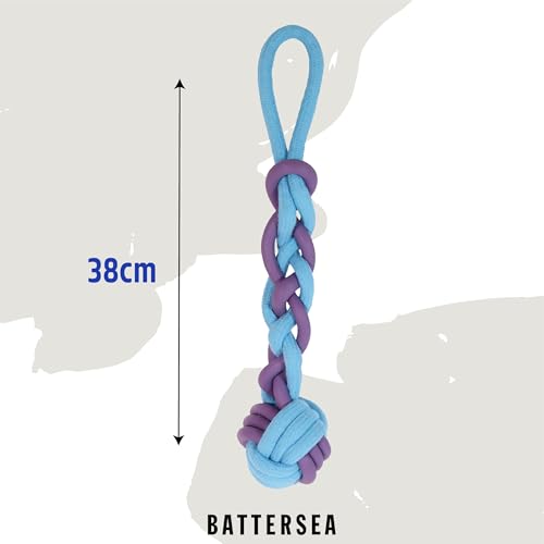 Rosewood Battersea Rope and Rubber Tug for Dogs - Blue and Purple Durable Interactive Toy, Large 38cm - Image 3
