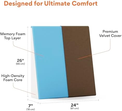 FOVERA Memory Foam Wedge Pillow | 2 Years Warranty | Wedge Cushion for Back Support, Acid Reflux, Snoring, GERD, Leg Elevation, Pregnancy (Velvet Brown, Large 7" Height)