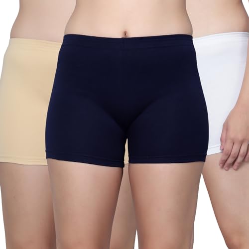 Image of Aimly Cotton Stretchable Cycling Gym Yoga Above Knee Slip Shorts for Women Combo Pack of 3