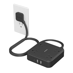 Surge Protector Flat Extension Cord 5FT, TESSAN Flat Plug Power Strip with 4 Outlets 3 USB C Ports (1 USB C), 900 Joules Protection, Multiple Wall Outlet Extender Suitable for Home Office Dorm, Black