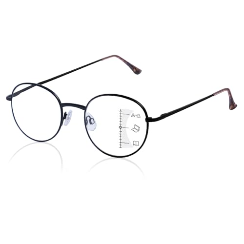 GHDBFMB Photochromic Progressive Multifocus Round Reading Glasses For Men And Women 3.0 Multifocal Readers Transition Eyewear