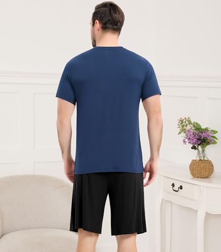 Image of NACHILA Men's Pajamas-Viscose Made from Bamboo, Short Sleeve Top with Shorts Pjs Set V Neck Sleepwear Cool Loungewear