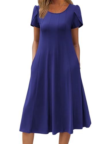 Image of ZEAGOO Womens Casual Dresses for Summer Short Sleeve Flare Midi Dress Loose Flowy Beach Sundress
