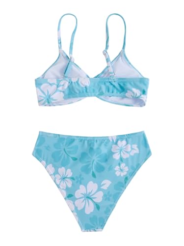 Image of COZYEASE Girls' 2 Piece Ditsy Floral Print Knot Front Ruched Triangle Bikini Swimsuit