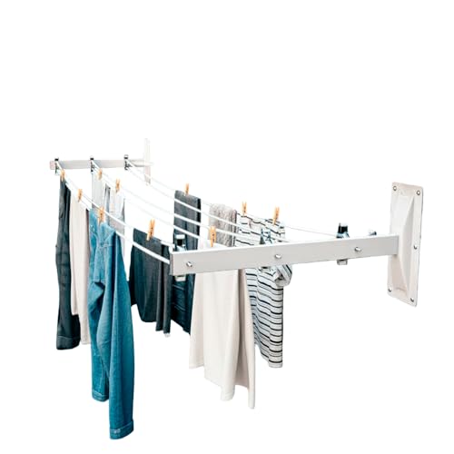 Amig   Tendedero Lateral de Pared Mod. 3   Tenderete 2 Brazos con 6 poleas de Acero INOX   para 3 Cuerdas   Acero con Pintura epoxy   Uso Exterior   450 mm   con Accesorios de fijación   Color Blanco