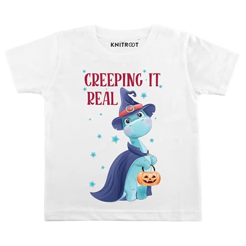 KNITROOTHalloween Special Unisex Kids Tshirt Half Sleeve Cotton Lycra Round Neck Creeping it Real