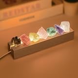HYAMVOR Healing Crystal Night Light, 7 Chakra Natural Stone Bedside Lamp with Wooden LED Base, 3 Color Dimmable Mood Light for Meditation, Reiki, Positive Energy Gemstone Lamp Home Decor (Plug-in)