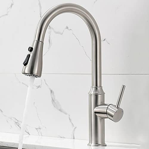 Mitigeur de cuisine avec douchette extractible pivotant monotrou en laiton