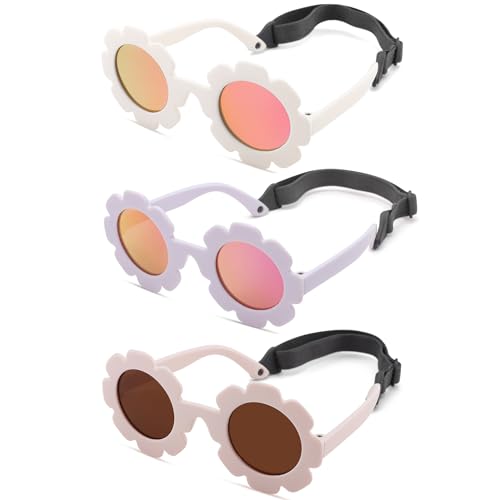 Image of Hycredi Flexible Bendable Flower Baby Polarized Sunglasses with Strap for Newborn Infant Girls Age 0-24 Months