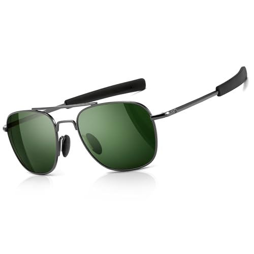 SUNGAIT Gafas de Sol Estilo Militar para Hombre Polarizadas Lentes con Marco de Metal (Montura de bronce de cañón/lente verde oscuro)