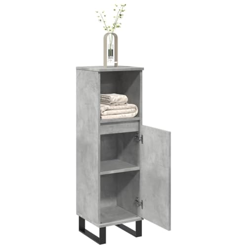 Brokky Armario de baño Madera Muebles auxiliares de baño Bathroom Cabinet Mueble de baño contrachapada Gris hormigón 30x30x100 cm / 857210
