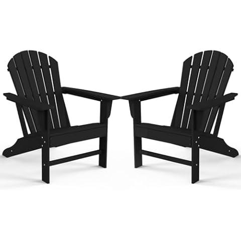 Farmhouse Adirondack Chair Set of 2, Poly Lumber Patio Chairs, Pre-Assembled Weather Resistant Outdoor Chairs for Pool, Deck, Backyard, Garden, Fire Pit Seating, Black Cover
