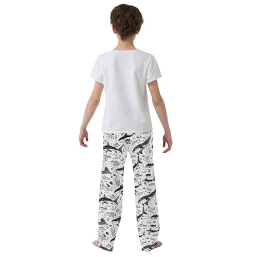 Boys' Pants Sketch Ocean Shark Black Stripe Long Bottoms Jogger Pants Elastic Waist Trousers with Pockets S-XL3