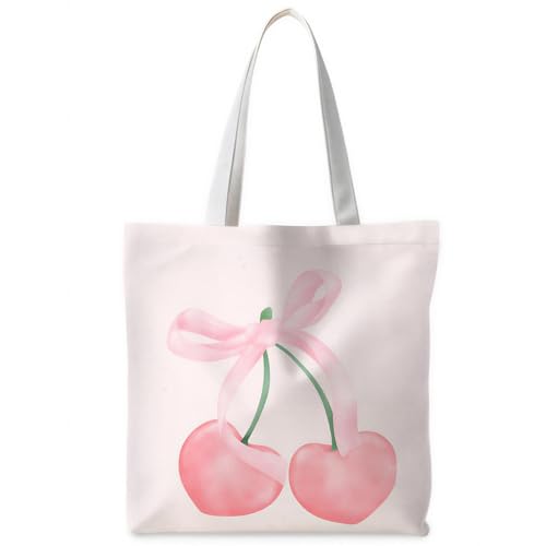 VOYANTE Cherry Tote Bags, Double Sided Printing Shopping Bag, Reusable Canvas Tote Bag for Women & Girls Shopping, Grocery Runs, Beach, Casual Outings, School & Daily Errands, Birthday Gift for Women
