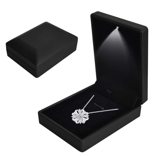 Colexy Schmuck-Geschenkbox mit LED-Licht, Samt Halskette Anhänger Armband Display Box, LED Beleuchtet Anhänger Schmuckschatulle, für Vorschläge Hochzeit Verlobung Valentinstag Geburtstag (Schwarz) Colexy Schmuck-Geschenkbox mit LED-Licht, Samt Halskette Anhänger Armband Display Box, LED Beleuchtet Anhänger Schmuckschatulle, für Vorschläge Hochzeit Verlobung Valentinstag Geburtstag (Schwarz)