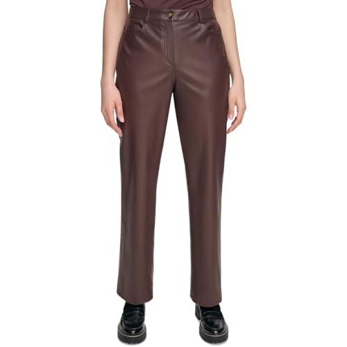 Calvin Klein Womens Faux Leather Straight Leg Pants Brown 14