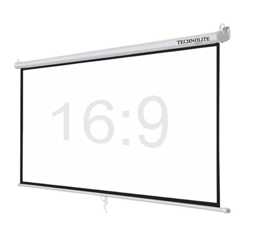 Image of Technolite 74x42 Inches, 84 inches Diagonal 16:9 Format, Ultra HD-3D-4K-8K | Support Wall Type Manual Pull Down Autolock /Instalock Projector Screen (High Gain White) (Viewing Area 74x42 Inches)