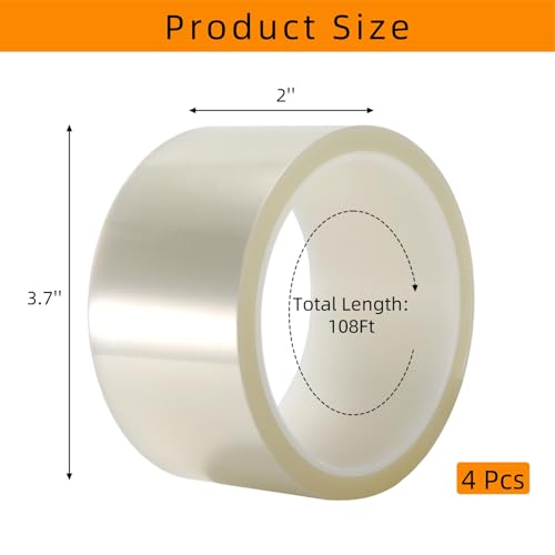 Image of 4 Rolls Clear Heat Tapes, 50mm x 33m(108ft) | Sublimation Tape for Heat Press, Wide Thermal High Temperature Tape for Soldering, Printing, Painting, Circuit Board