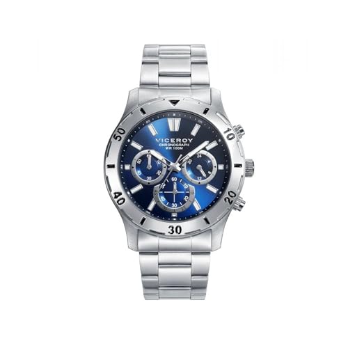 Viceroy Reloj Analógico Cronógrafo para Hombre de Acero Inoxidable - Movimiento de Cuarzo - Esfera Azul - Bisel Deportivo - Colección Heat
