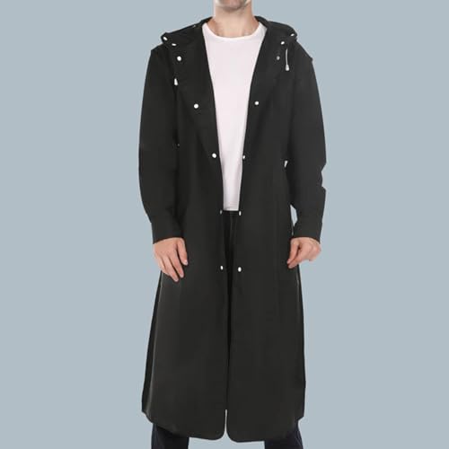 Rain Jacket Men Women Waterproof Windbreaker,Long Sleeve Hooded Snap Button Long Raincoat with Pockets Daily Casual4