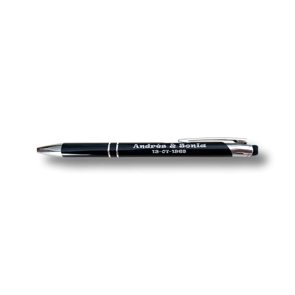 regalo grabado - Bolígrafo Metálico PERSONALIZADO | Grabado Láser | Ideal para Regalos de Profesores, Cumpleaños, Bodas | Incluye Funda Elegante, 1 unidad, Aluminio. (Puntero arriba)