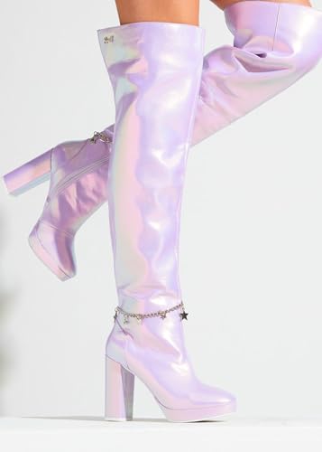 Sparkl Fairy Couture Women's Over The Knee Thigh High Chunky Heel Zip Up Naomi Boots Lilac4