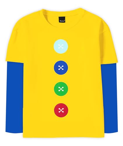 Girl Halloween Button Groovy Cat Shirt Boys Long Sleeve Yellow and Blue Tee Top 9-10 Years