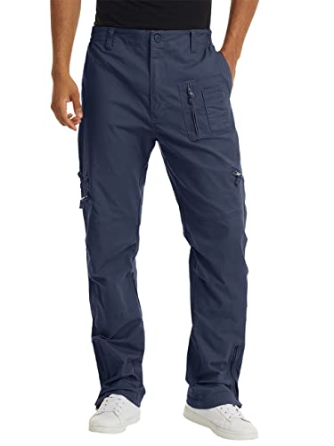 TACVASEN Men's Cotton Cargo Long Pants 9 Pockets Elastic Waist Military Work Hiking Outdoor Pants（No Belt）4