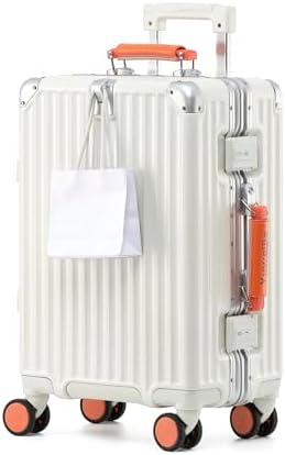 （02:00時点） [Yuweijie] 新感覚！モダン！スーツケース キャリーケース 機内持ち込み 大型 軽量アルミフレーム式 キャリーバッグ 静音 ダブルキャスター TSAロック レトロ おしゃれなハンドル 疲れない設計 入学 海外旅行出張 Mサイズ ホワイト 4-6泊 55L