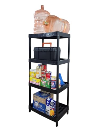 Consejos para Comprar Estantes plasticos los mejores 10. 48 Genérico Estante Plástico Organizador, 4 Niveles, Negro, Almacenamiento Multiusos para Hogar o Negocio Uso RUDO