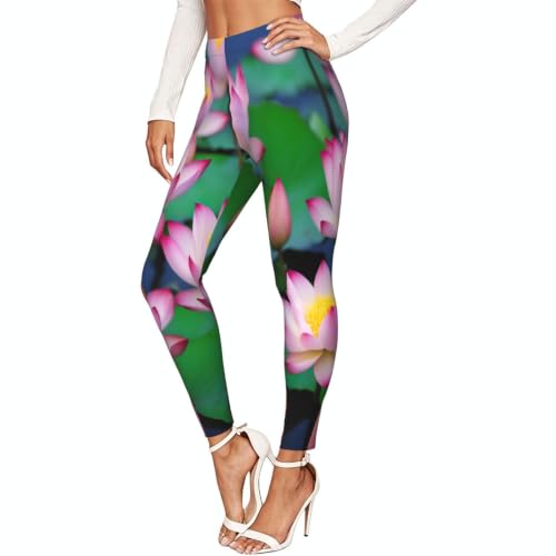 Leggings con estampado de flor de loto elásticos y opacos para mujer