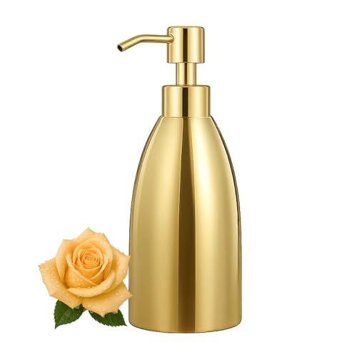 Emarful 304 Stainless Steel Soap Dispenser 16oz Rust-Proof Liquid Soap Pump Bottle for Kitchen or Bathroom Countertop Hand Dish Lotion Leak-Proof (Polished Gold)