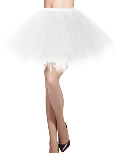 DRESSTELLS Damen Tüllrock 50er Rockabilly Petticoat Tutu Unterrock Kurz Ballett Tanzkleid Ballkleid Abendkleid Gelegenheit Zubehör Ivory L