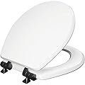 Mayfair Bennett Toilet Seat with Matte Black Hinges, Slow Close Wood Seat, Secure Metal Hinges, Easy Install, Made in USA, Round, White