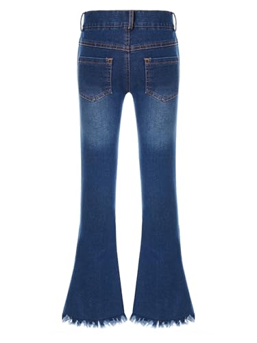 Girl's Ripped Flare Jeans Tassels Hem Bell Bottom Denim Pants Casual Wear2