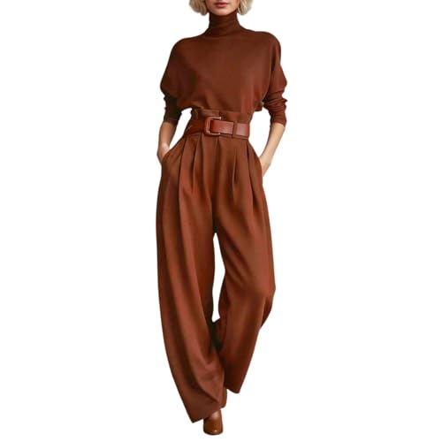 Ensemble deux pièces femme chic avec haut col roulé et pantalon large décontracté
