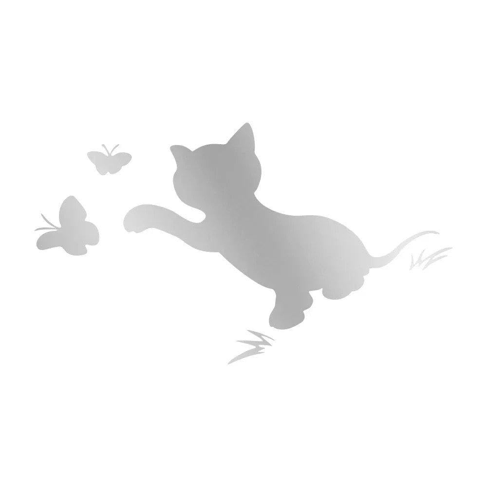 Bertdcx Matt Silver Auto Accessory Car Stickers Animal Cat Body Graphic Cat Catch Butterfly Vinyl Decal(,13.5X10cm)
