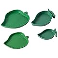 SLSON 4Pack Terrarium Bowls Turtle Feeding Dishes Shallow and Flat Reptile Food and Water Feeder for Tortoise,Bearded Dragon,Lizards,Gecko,Cute Leaf and Mango Shaped