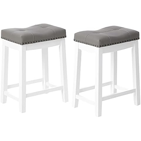 Angel Line Cambridge bar stools, 24" Set of 2, White with Gray Cushion Cover