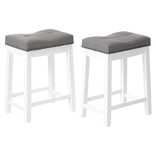 Angel Line Cambridge bar stools, 24" Set of 2, White with Gray Cushion