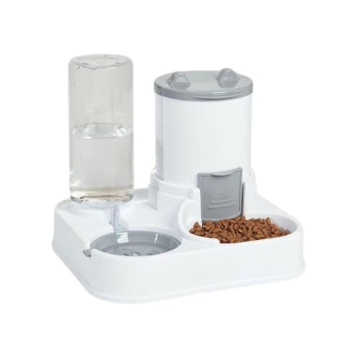 2 in 1 自動給餌器と給水器、ペットの猫と犬用のフードボウルとライスボウルが一体化。1.2L 給水器、2.5L フード保存バケツは取り外し可能でお手入れ簡単。 (アッシュ)