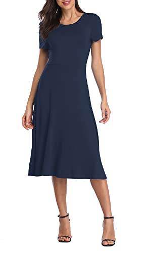 Urban CoCo Women's Floral Print Short Sleeve Flared Midi Dress2