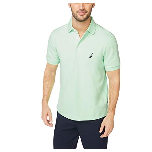 Nautica Camisa polo masculina de algodão elástico liso de manga curta, Verde (Ash Green, M