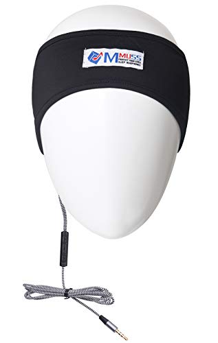 MMUSS Sleep Headphones Headband with Mic, Control Button and Ultra Thin Speakers. Perfect for Sleeping, Sports, Air Travel, Meditation and Relaxation (Black)