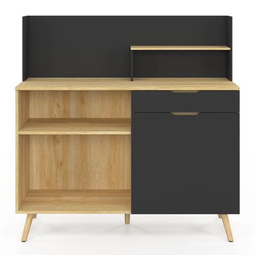 Buffet bas de cuisine 120 CM OLAF plan de travail H.83 cm 1 porte + 1 tiroir façon hêtre et - vue 5
