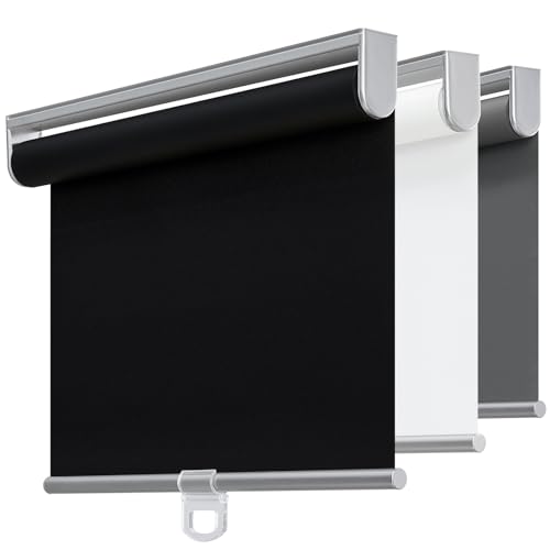 Cordless 100% Blackout Roller Shades for Windows,UV Protection Pull Down Shades,Room Darkening Door Blinds Thermal Insulated Fabric for Home Office and Bedroom(17" W x 72" H,Black)