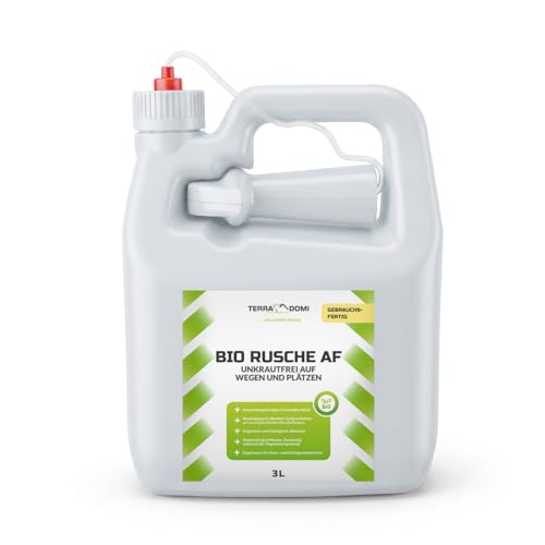 TerraDomi Bio Rusche AF 3 L | Grundstoff Acetum | Unkrautvernichter extra stark zur Anwendung auf Plätzen Wegen Auffahrten und Gehwegen | ohne Glyphosat