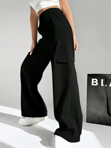 Image of GRECIILOOKS Cargo Pants For Woman | Trousers For Womans |High Waist Cotton Trouser for Women - Flared Parachute Pants with Side Pockets |Womens Cargo Pant | Elegant for College & Events (Available in Plus Size)