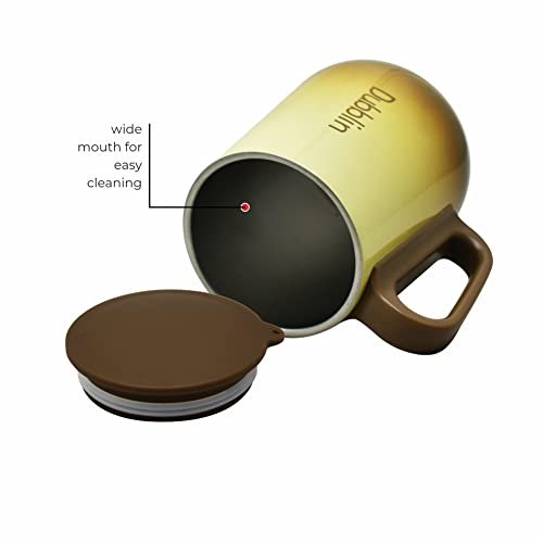 Image of DUBBLIN Rugby Stainless Steel Unbreakable Tea Coffee Mug Double Wall with Handle and Lid, Wide Mouth Mug Keeps Beverages Hot & Cold 270 ML Brown